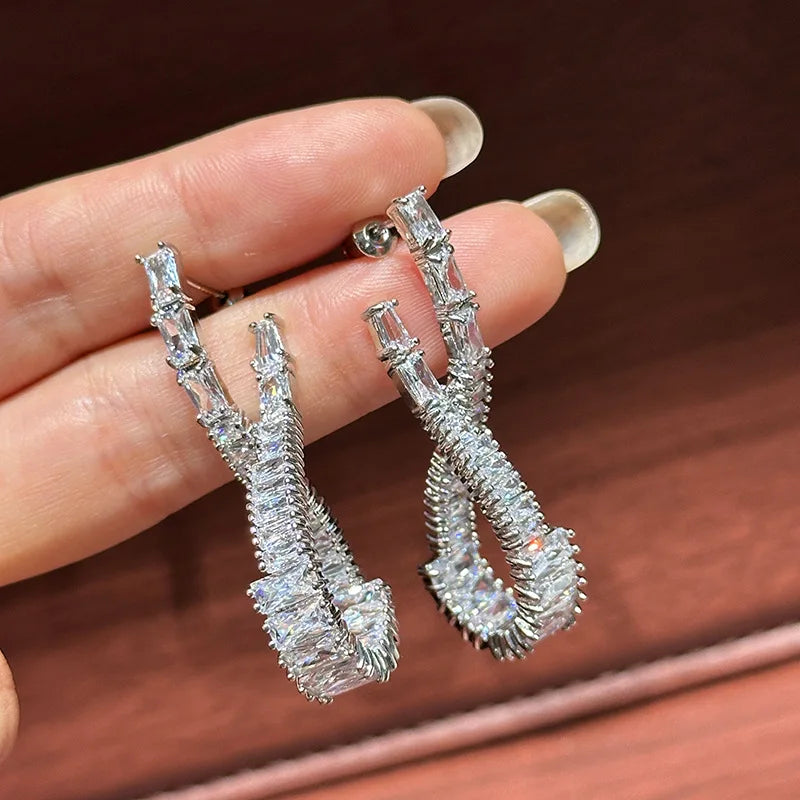 Silver Color CZ Zircon Bridal Earrings Cubic Zirconia Wedding Earring For Women Bride Accessories Dinner Party Dress Jewelry