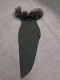 High Quality Women Slash Neck Ruffles Bodycon Bandage Mid-calf Dress Celebrate Nightclub Party Birthday Outfit Wholesale