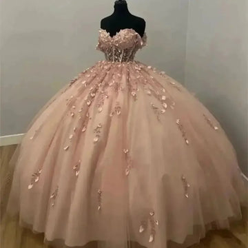 Blush Pink Formal Quinceanera Ball Gown with Corset Back for 15th Birthday Party As Picture