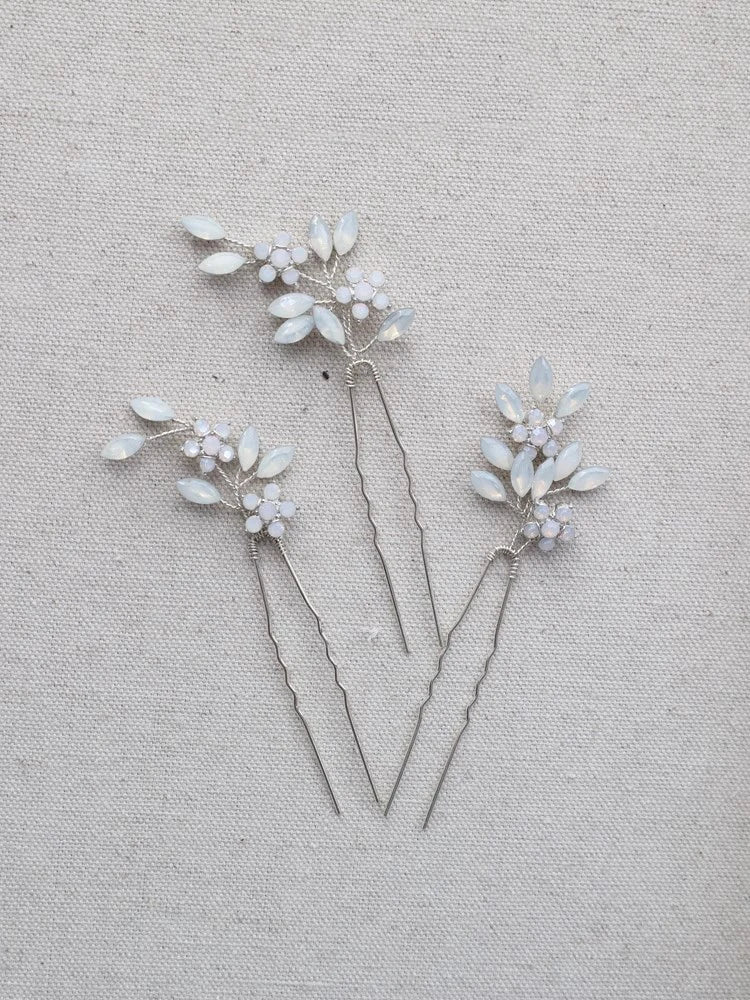 Flower Hair Clip Pin Vintage Gold Silver Color Head Piece For Brides Bridesmaids Opal Hairpin Wedding Accessories Bridal Jewelry a silver color
