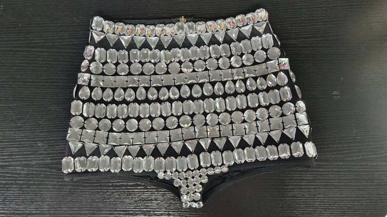 Women Sexy Big Crystal Bodycon Shorts Celebrate Nightclub Party Birthday Wear Bar Dancer Fashion Shorts