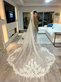 3M 3.5M 4M 5M Cathedral Wedding Veil White Off-White Ivory Lace Applique Long Bridal Veil Metal Comb Off-White