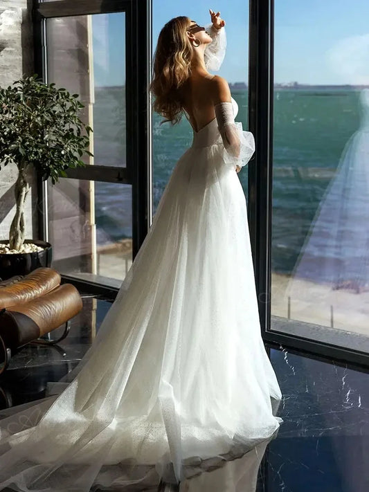 Luxus Hochzeitskleid für Frauen A-Linie trägerloser Meerjungfrau Brautkleider Vintage Satin Beach Plus Size Vestidos de Novia W30147