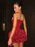 2024 Sexy Women'S Backless Drawstring Tied Dress Strapless Sleeveless Edible Tree Fungi Puffy Dress Cocktail Party Vestidos