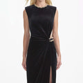 High Quality Black Color Women Sexy Sleeveless O-Neck Velvet Bodycon Long Maxi Dress Elegant Evening Party Cocktail Dress