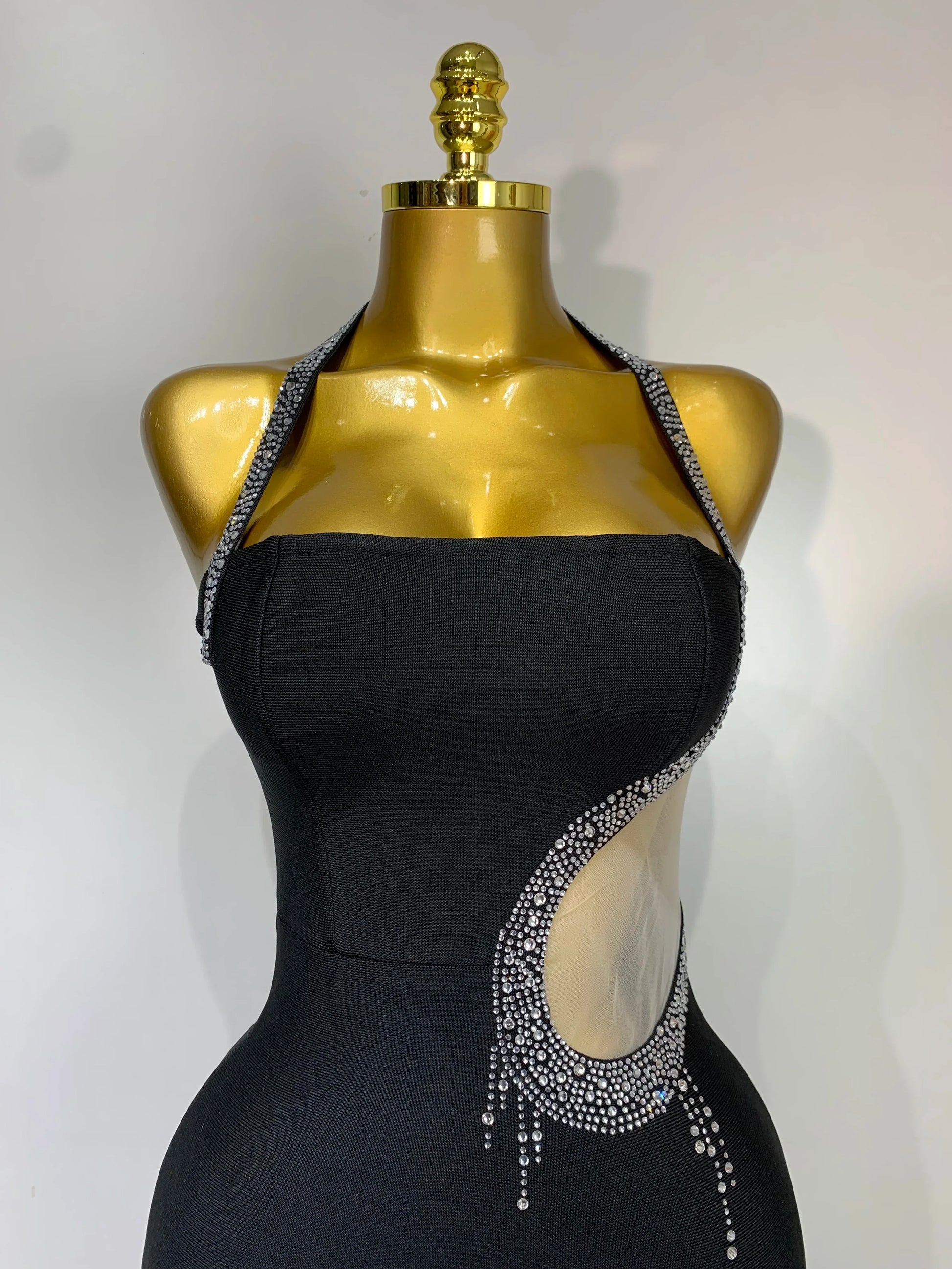 Women Sexy Rhinestone Halter Long Bandage Bodycon Dress Celebrity Elegant Evening Party Luxury Birthday Wedding Dresses