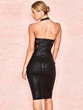 Sexy Summer Coated Bandage Dress Women Neck Hanging Sleeveless Bodycon Backless Mini Dress Celebrity Evening Club Party Vestidos