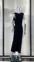 Black Color Women Sexy Backless Halter Off the Shoulder Bodycon Long Bandage Dress Florals Celebrate Nightclub Party Outfit