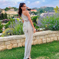 2024 Summer Sexy Hollow Out One Shoulder Champagne Sequins Ankle Length Dress Woman Evening Party Dress Beach Vocation Outfit
