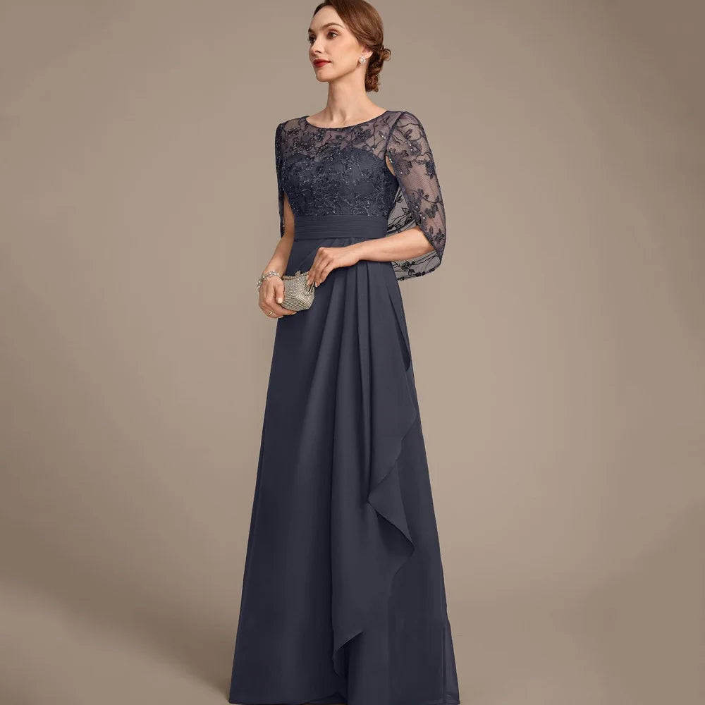 Customized O Neck Mother Dress Elegant Lace A Line Wedding Party Gowns For Bride Chiffon Applique Vintage Formal Bridal Dresses