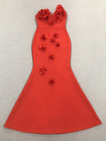 Sexy Backless Flower Women Evening Bandage Maxi Dress Folds V-Neck One shoulder Elegant Mermaid Matching Banquet Prom Bodycon