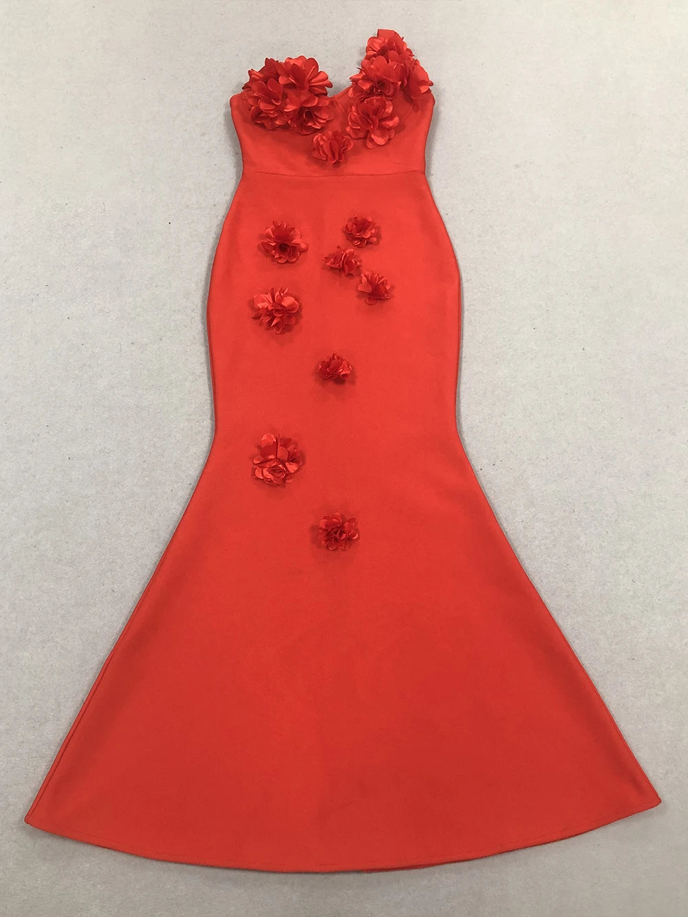 Sexy Backless Flower Women Evening Bandage Maxi Dress Folds V-Neck One shoulder Elegant Mermaid Matching Banquet Prom Bodycon