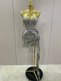 Shiny Silver Sequin Tassels Mini Dress 2-piece Set Women Evening Birthday Party Club ShootPhoto Stage Costume Gold