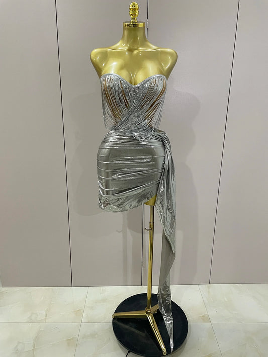 Shiny Silver Sequin Tassels Mini Dress 2-piece Set Women Evening Birthday Party Club ShootPhoto Stage Costume Gold