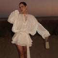 Christmas Style Women Long Puff Sleeve Sexy Ball Gown Mini Dress Celebrate Birthday Party Vacation Outfit Khaki