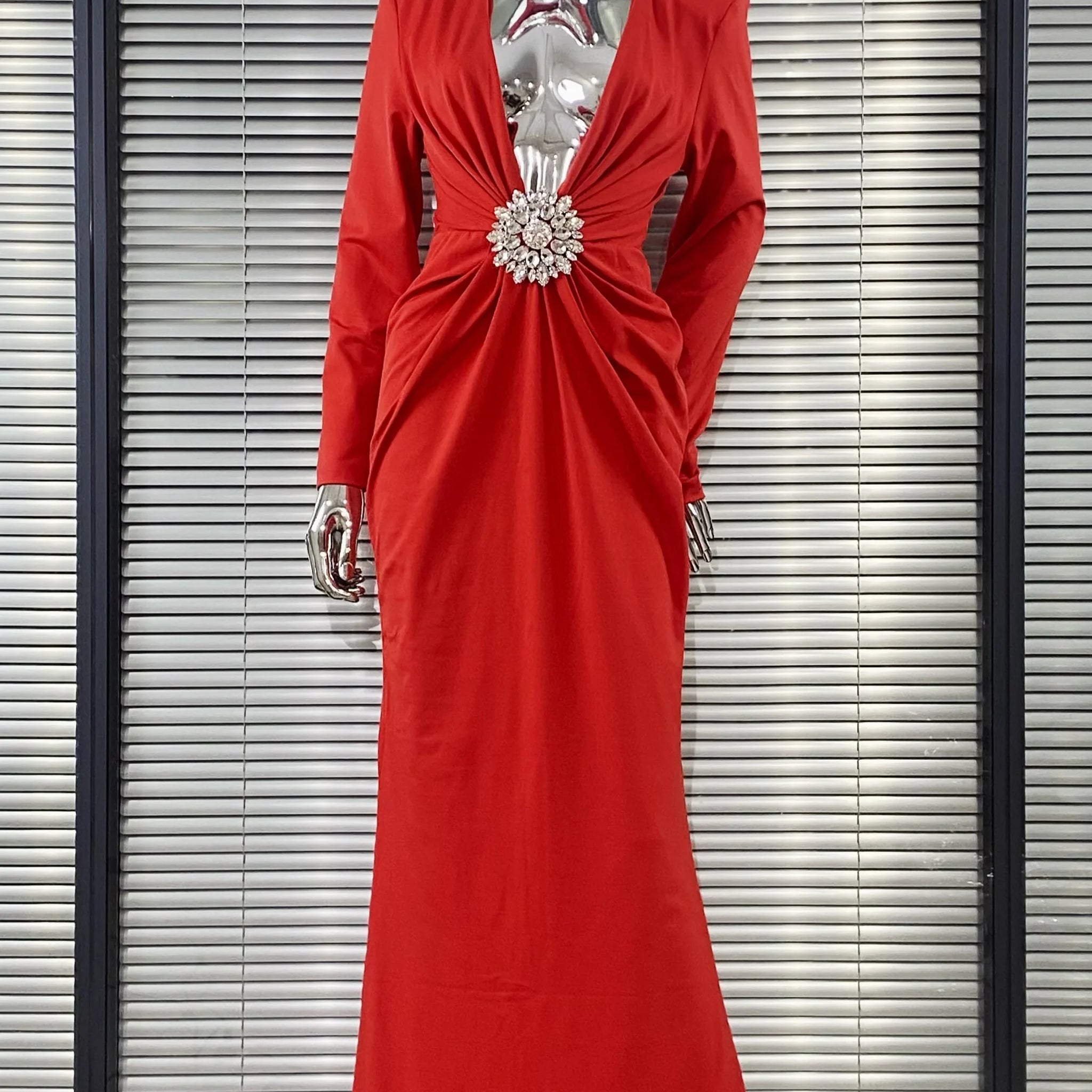 Black Red White Women Long Sleeve Sexy Deep V-Neck Bodycon Long Dress Elegant Evening Party Celebrate Birthday Outfit Vestido Red