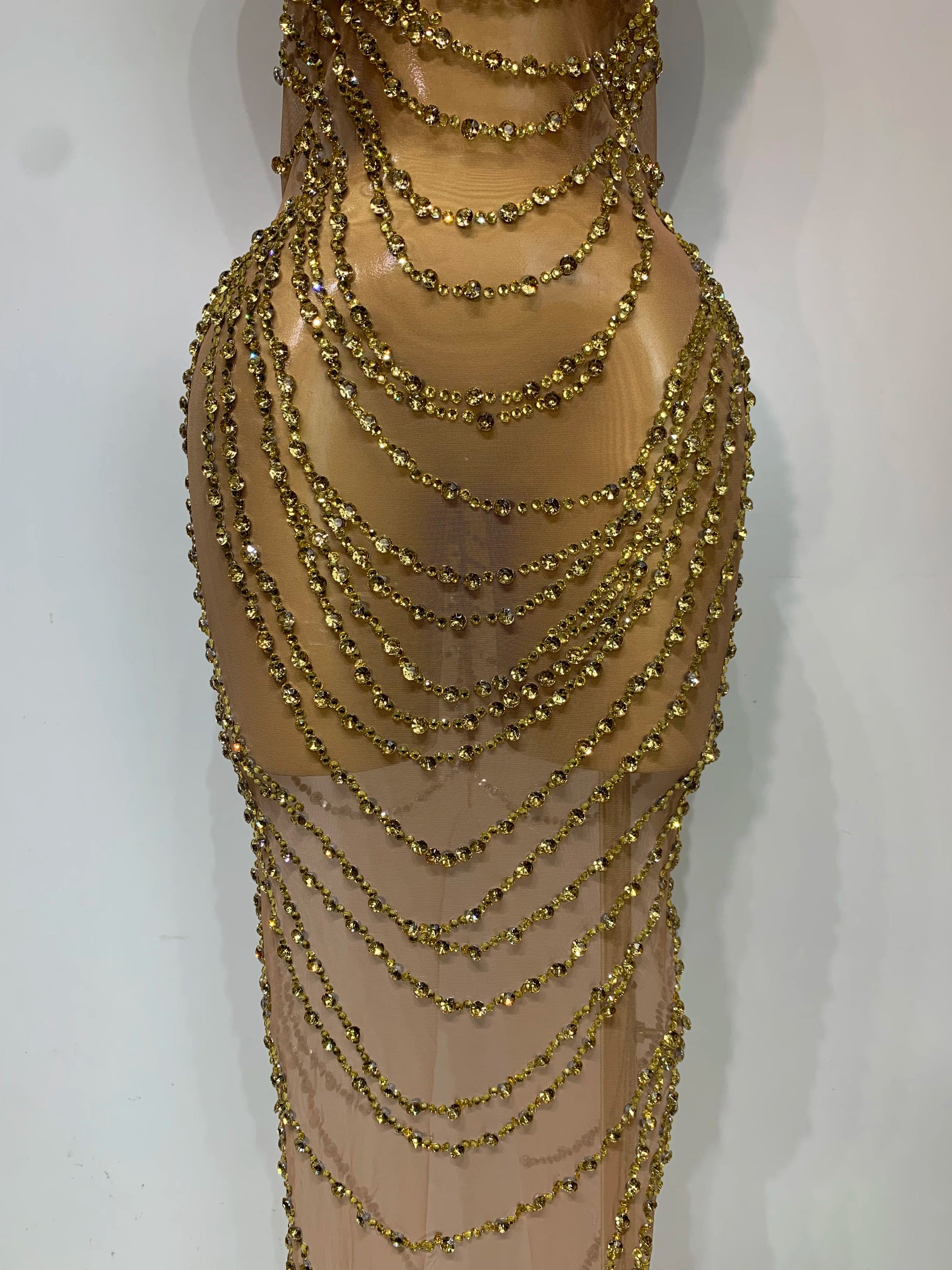 Sparkly Rhinestone Sexy Transparent Mesh Long Dress Women Luxury Birthday Club Party Gown Stage Singer Performance Costume