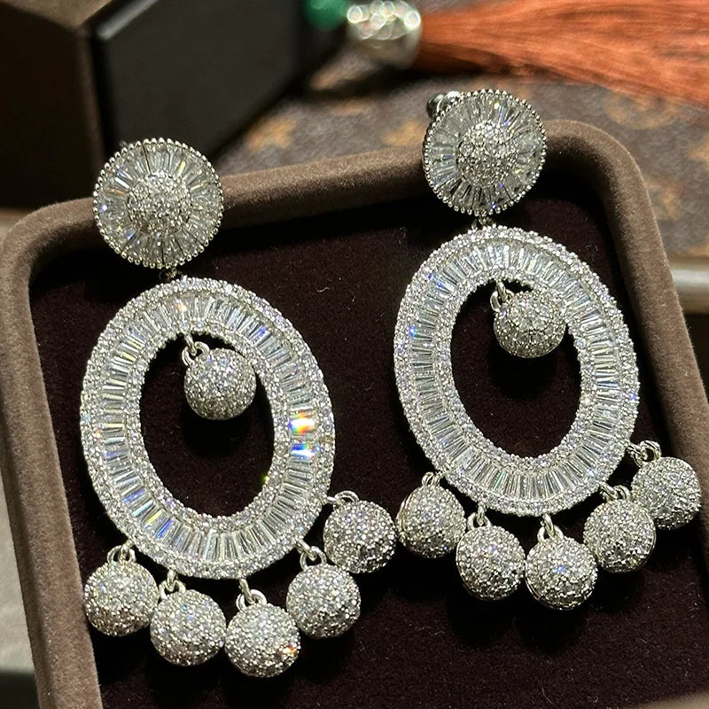 Big Large AAA Zircon Bridal Earrings CZ Cubic Zirconia Wedding Earring For Brides Accessories Women Birthday Gift Jewelry a Clear