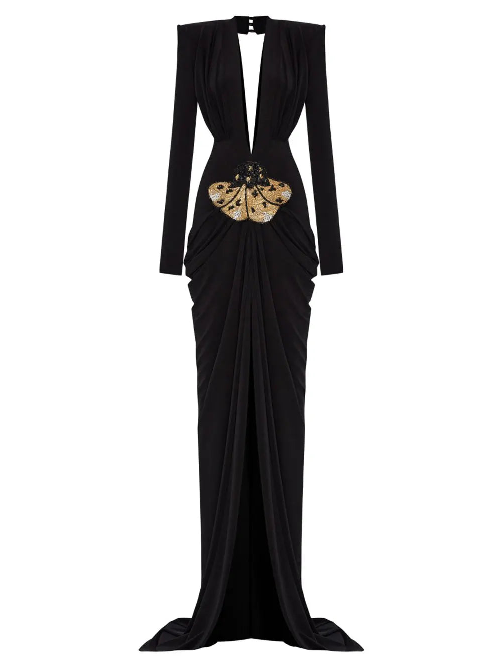 Sexy Women's Light Luxury Maxi Dress Deep V-neck Long Sleeve Three Dimensional Beaded sequin Design Bodycon and Floor Dress