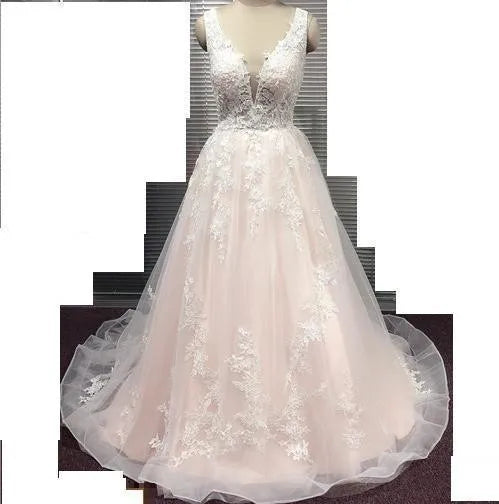 New Deep V-neck Wedding Dresses Court Train Lace Boho Wedding Gown A-line Vestido De Noiva Zipper Robe De Mariee