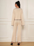 Spring Casual Women's Knitted Pants Set O-neck Long Sleeve Hoodie Loose Knitted Shirt+Straight Pants Two Piece Set