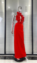 Red Color Women Sexy Halter Florals Backless Off the Shoulder Bodycon Long Dress Celebrate Nightclub Party Birthday Outfit