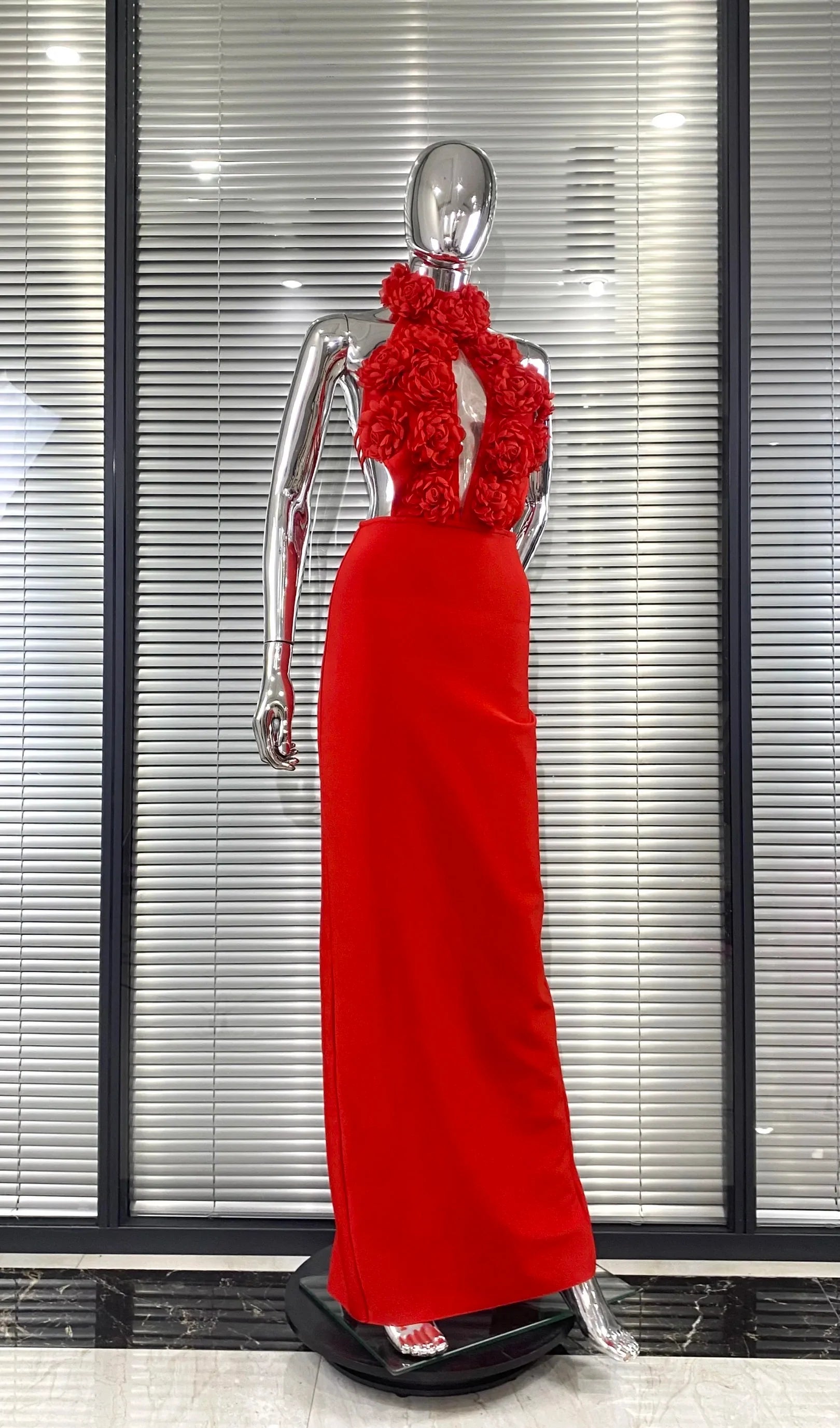 Red Color Women Sexy Halter Florals Backless Off the Shoulder Bodycon Long Dress Celebrate Nightclub Party Birthday Outfit