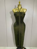 Sexy Backless Green Tassel Ankle Bodycon Bandage Dress Women Celebrity Elegant Evening Club Luxury Birthday Party Outfit army green