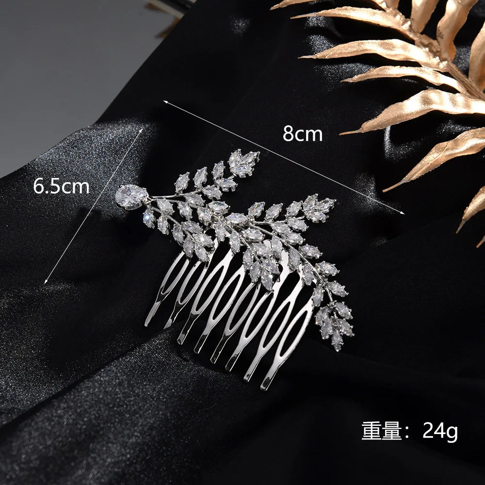 Wedding Accessories Crystal Zircon Hair Comb Pin Clip Leaf Hairpin For Brides Bridesmaids Women Head Pieces Bridal Jewelry 1