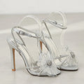 2025 Summer New brand Luxury Rhinestones Flowers Women Sandals Fashion Sequined Ankle Strap Stiletto High heels Female Shoes Silver