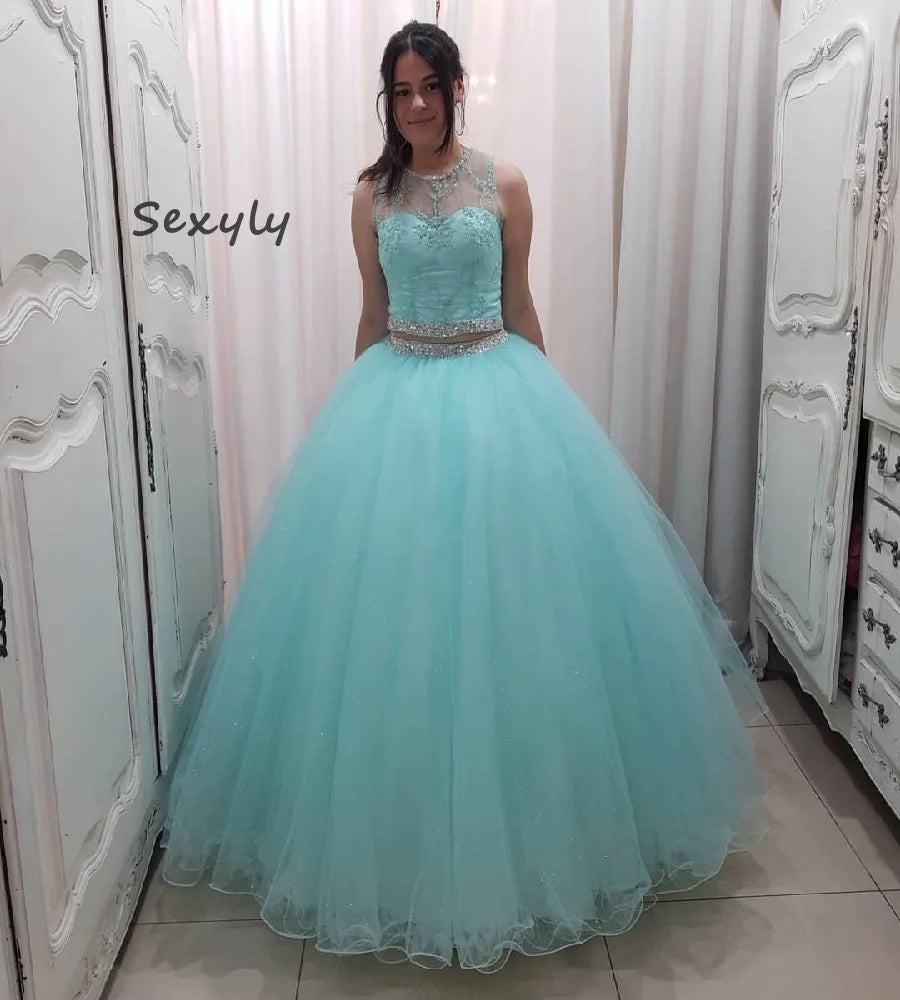 Elegant Mint Green Quinceanera Dresses Glitter Tulle Convertible 2 In 1 Short Vestidos De 15 Años Removable Skirt 2025Customized