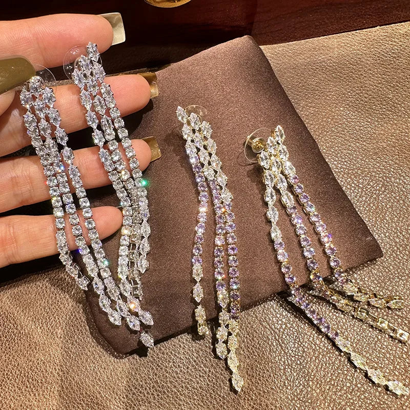Luxury Long AAA Zircon Bridal Earrings CZ Cubic Zirconia Wedding Earring For Bride Women Accessories Birthday Gift Jewelry