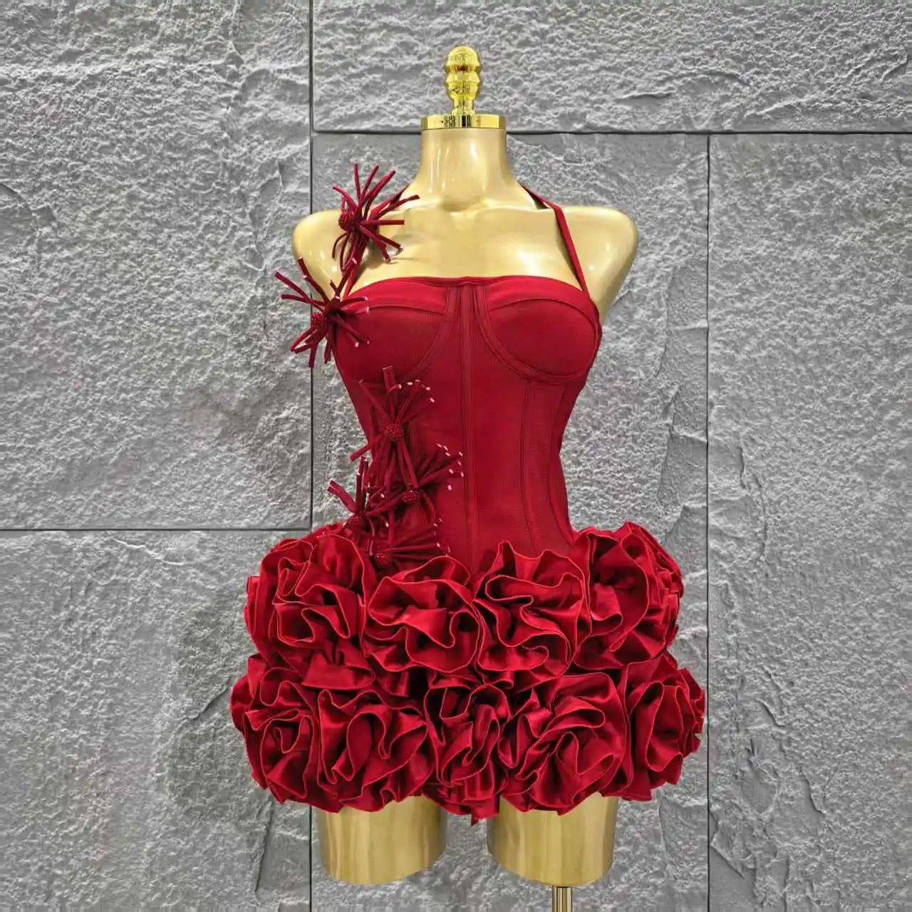 Christmas Style Women Sexy Strapless Florlas 2 PIeces Bodycon Mini Bandage Dress Nightclub Party Wedding Mermaid Outfit Red