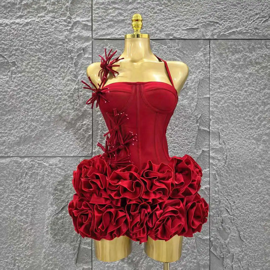 Christmas Style Women Sexy Strapless Florlas 2 PIeces Bodycon Mini Bandage Dress Nightclub Party Wedding Mermaid Outfit Red