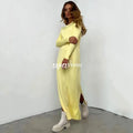 2024 Casual Midi Knit Dress Women's O-neck Long Sleeve Split Straight Dresses 2023 Autumn Pure Color Knit Vestidos