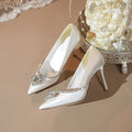Luxury Rhinestones Satin Women Pumps Spring Summer Fashion Pointed toe Office Lady High heels Female Wedding Bridal Dress Shoes