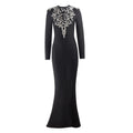 Top Quality Sparkly Crystal Women Long Sleeve Sexy O-Neck Bodycon Long Bandage Dress Celebrate Elegant Evening Party Outfit