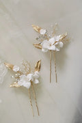 Vintage Gold Silver Color Hair Pin Clip Porcelain Flower Leaf Head Pieces For Brides Hairpins Wedding Accessories Bridal Jewelry a