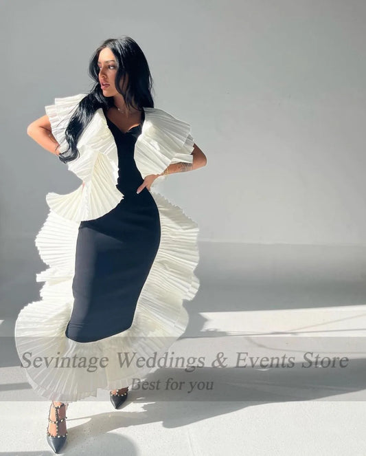 Sheath Crumpled Saudi Arabia Evening Dresses Ankle Length Midi Dubai Formal Prom Dress Wedding Party Bridesmaid Gowns