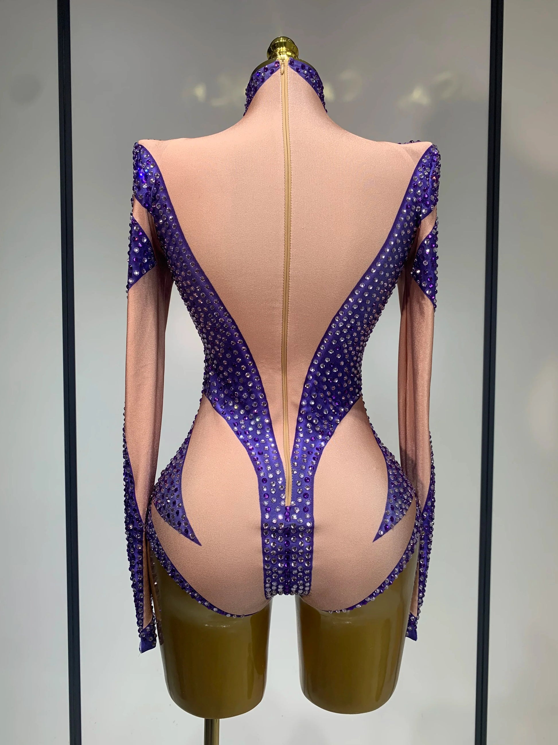 High Quality Luxury Rhinestone Elastic Long Sleeved Bodysuit Club Singer Dancer Stage Performa Costume Evening Party Outfit