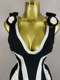 Sexy Black White Flower Stripe High fork Sleeveless Bandage Long Dress Women Vacation Party Elegangt Party Club Dresses