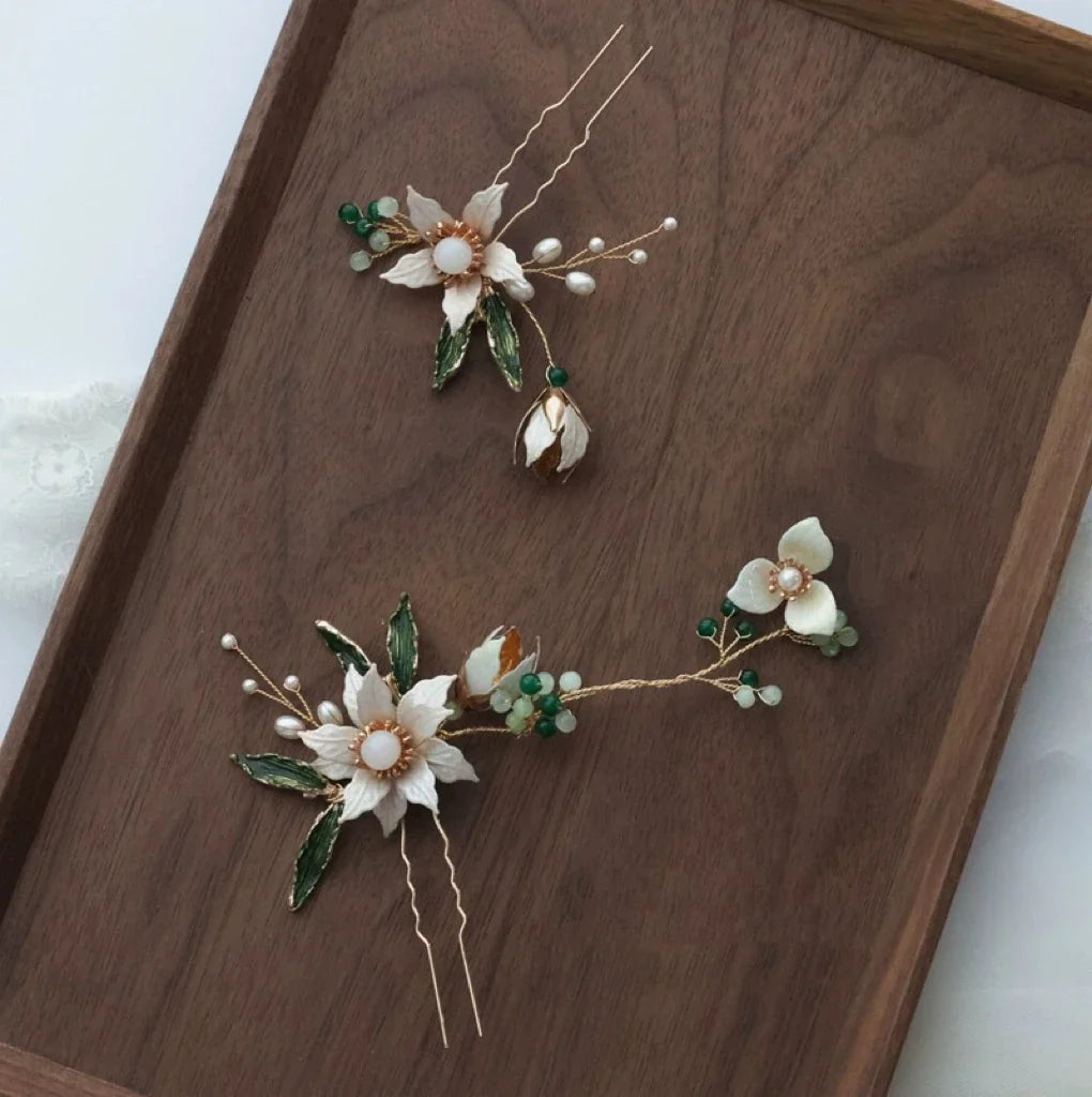 Flower Leaf Hair Pin Clip Imitation Pearl Hairpin For Bride Women Party Gold Color Head Piece Wedding Accessories Bridal Jewelry