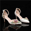 2025 Fashion Flowers Leaf Satin Mary Janes Women Pumps Spring Autumn Elegant Pointed toe Thin High heels Wedding Bridal Shoes