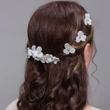 Porcelain Flower Hair Comb Pin Clip Vintage Gold Color Head Pieces For Women Brides Hairpins Bridal Jewelry Wedding Accessories