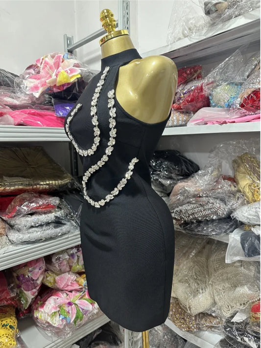 Summer Women Sexy Off the Shoulder Shinning Crystal Bodycon Mini Bandage Dress Nightclub Party Celebrate Birthday Wear