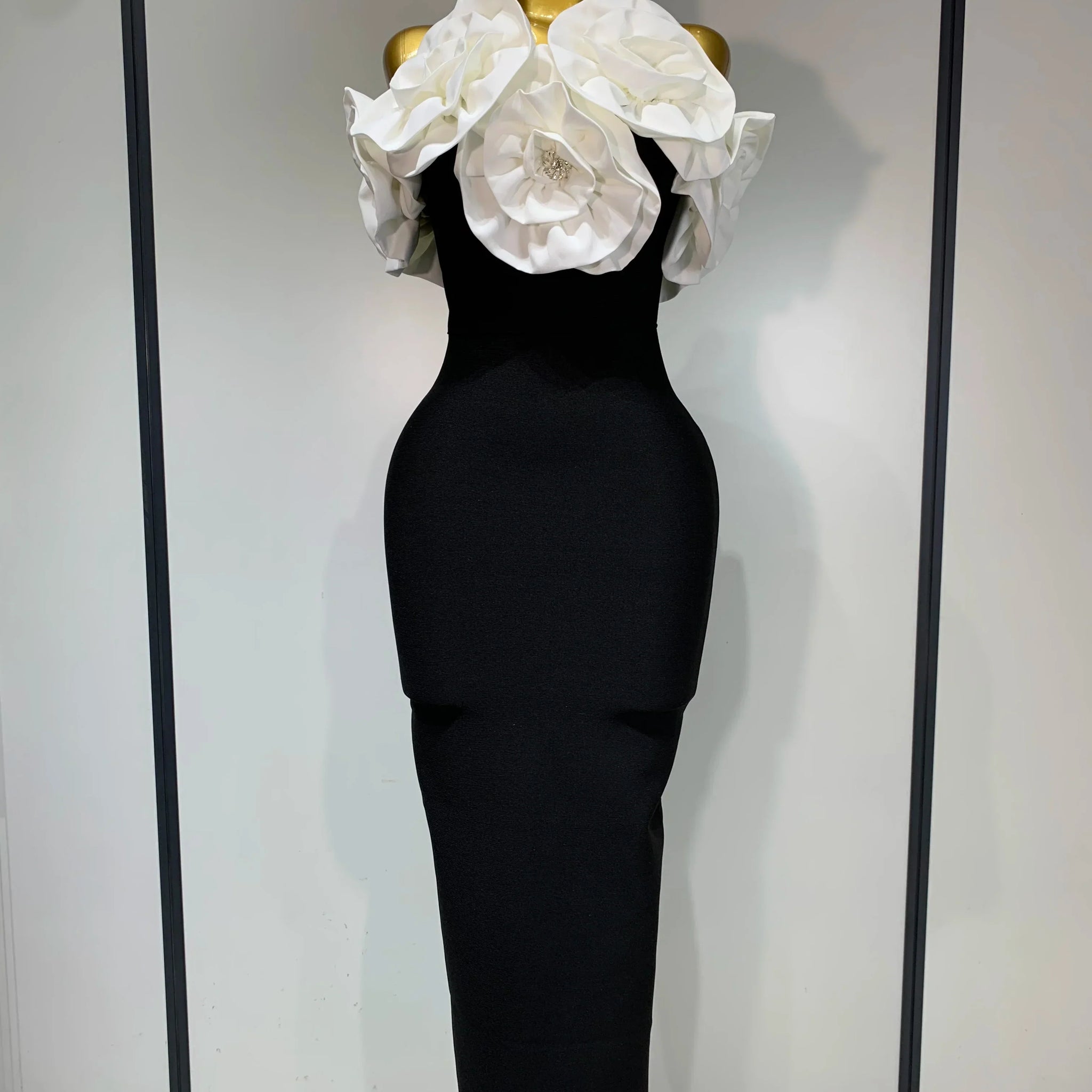 Women Sexy Off Shoulder Flower Diamonds Long Bodycon Bandage Dress Celebrity Elegant Evening Luxury Birthday Party Dresses WHITE