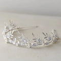 Bridal Hair Jewelry Pearl Crystal Tiara Headband Leaf Flower Headpiece For Brides Silver Color Headdress Wedding Accessories a