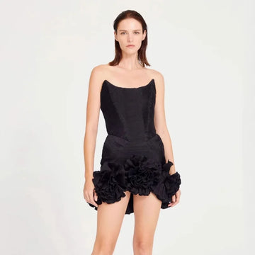 High Quality Women Sexy Strapless Bodycon Mini Bandage Dress Florals Celebrate Girls' Birthday Party Nightclub Outfit black