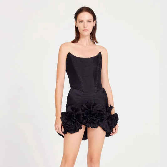 High Quality Women Sexy Strapless Bodycon Mini Bandage Dress Florals Celebrate Girls' Birthday Party Nightclub Outfit black