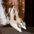Luxury Rhinestones Satin Pleated Women Pumps Elegant Pointed toe Thin High heels Spring Summer Female Slingbacks Party Shoes